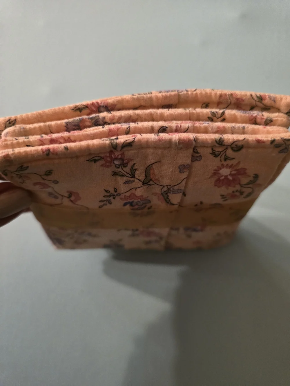 Floral Quilted Fabric Coaster Set with Gold Organza Bow